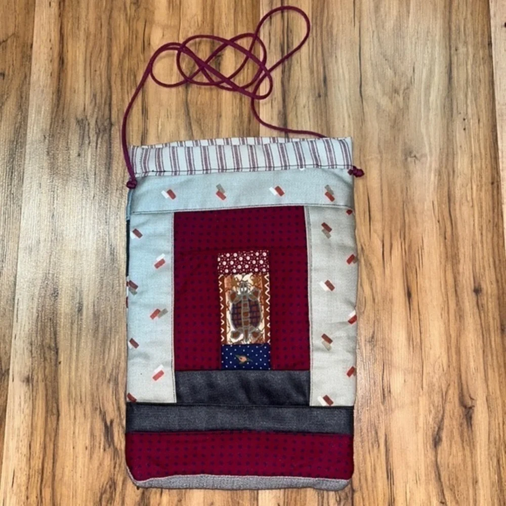 Handmade cloth satchel with turtle, multi color, small size